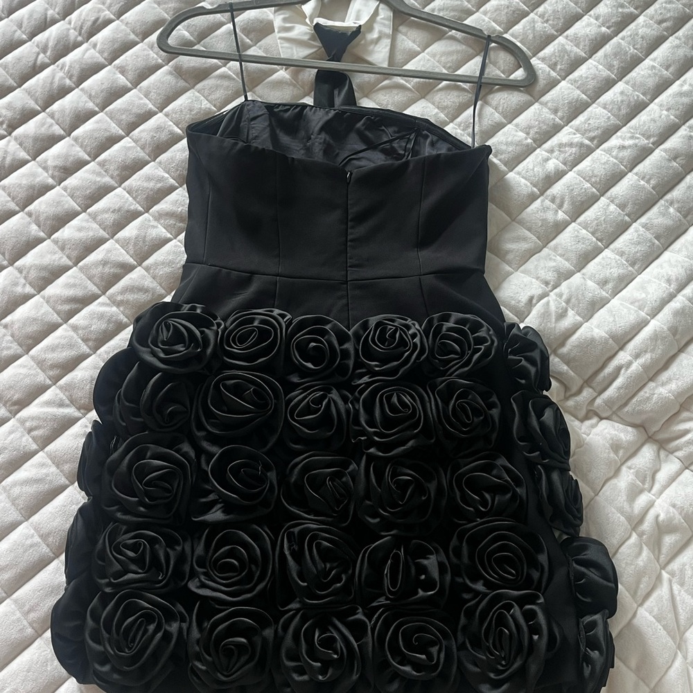 AKIRA Black Strapless Dress with Rosette Skirt - Picture 2 of 4